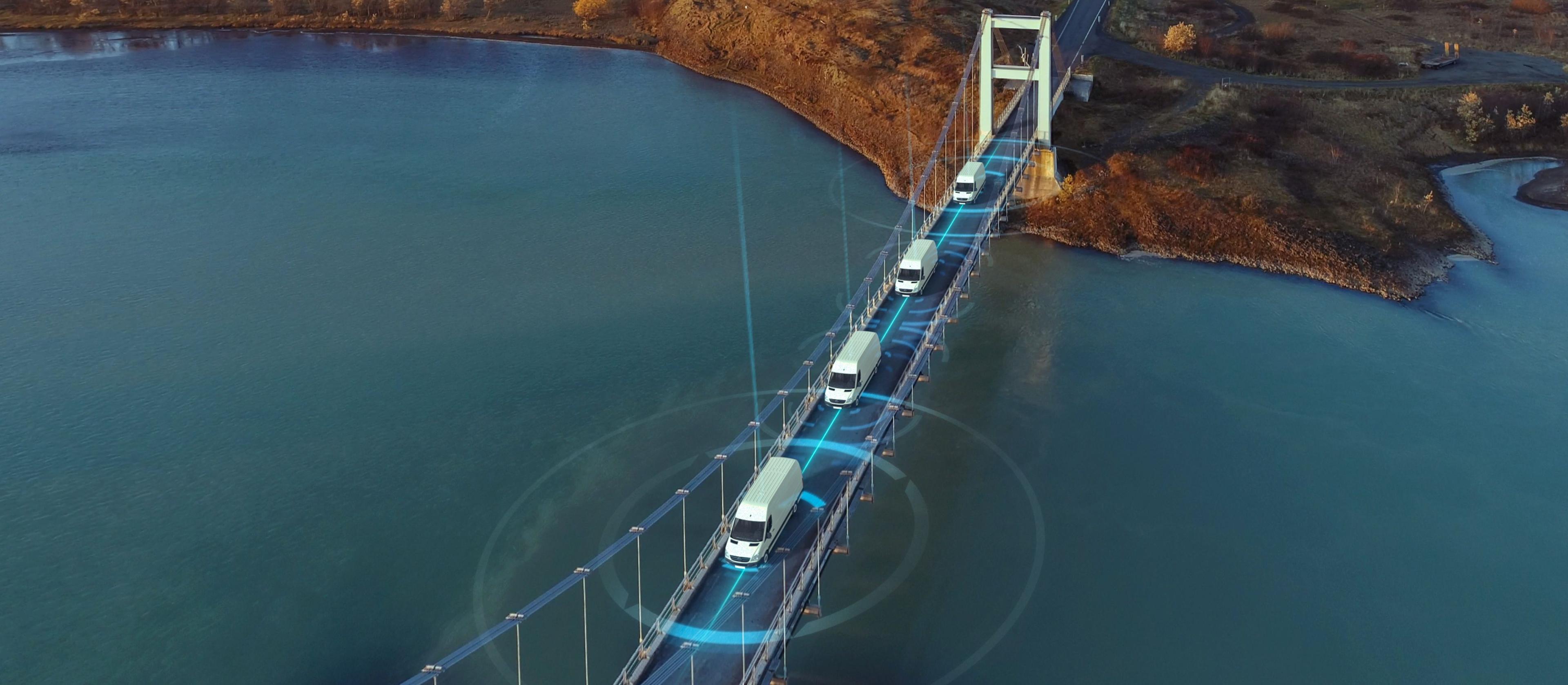 Aerial view of vehicles travelling on a bridge