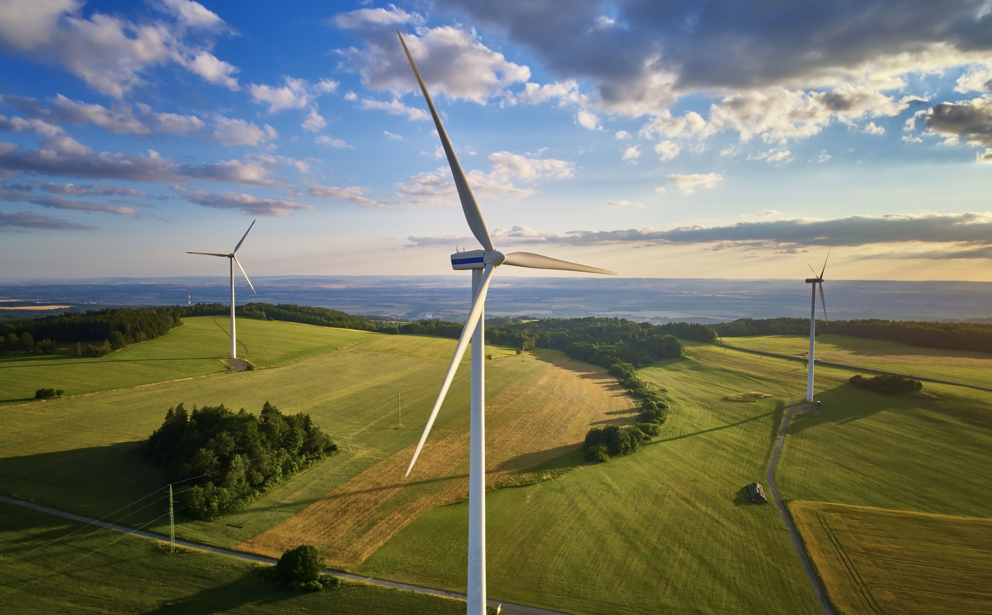 Aerial view of wind turbines